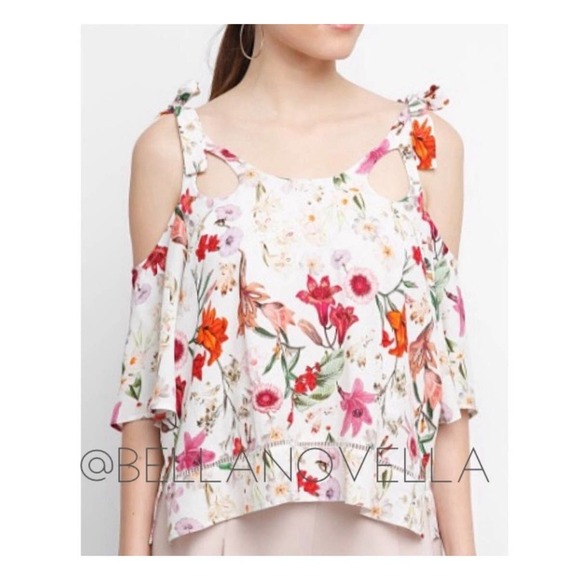 WILLOW & CLAY Floral Tie Strap Cold Shoulder Top SZ SMALL - Picture 9 of 11